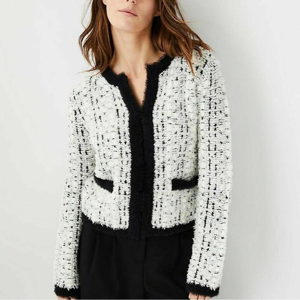 Ann Taylor white white  tweed sweater jacket NWT